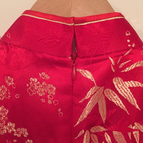 Vintage Styled Red Silk Floral Dress - Picture 4 of 4